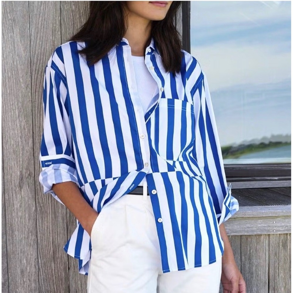 AYR All Year Round The Deep End Blue White Striped Button Down Shirt
Small chic